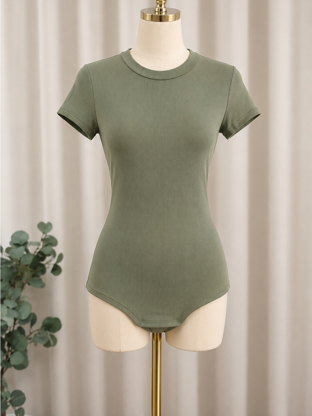 Fitted Olive Green Short Sleeve Bodysuit